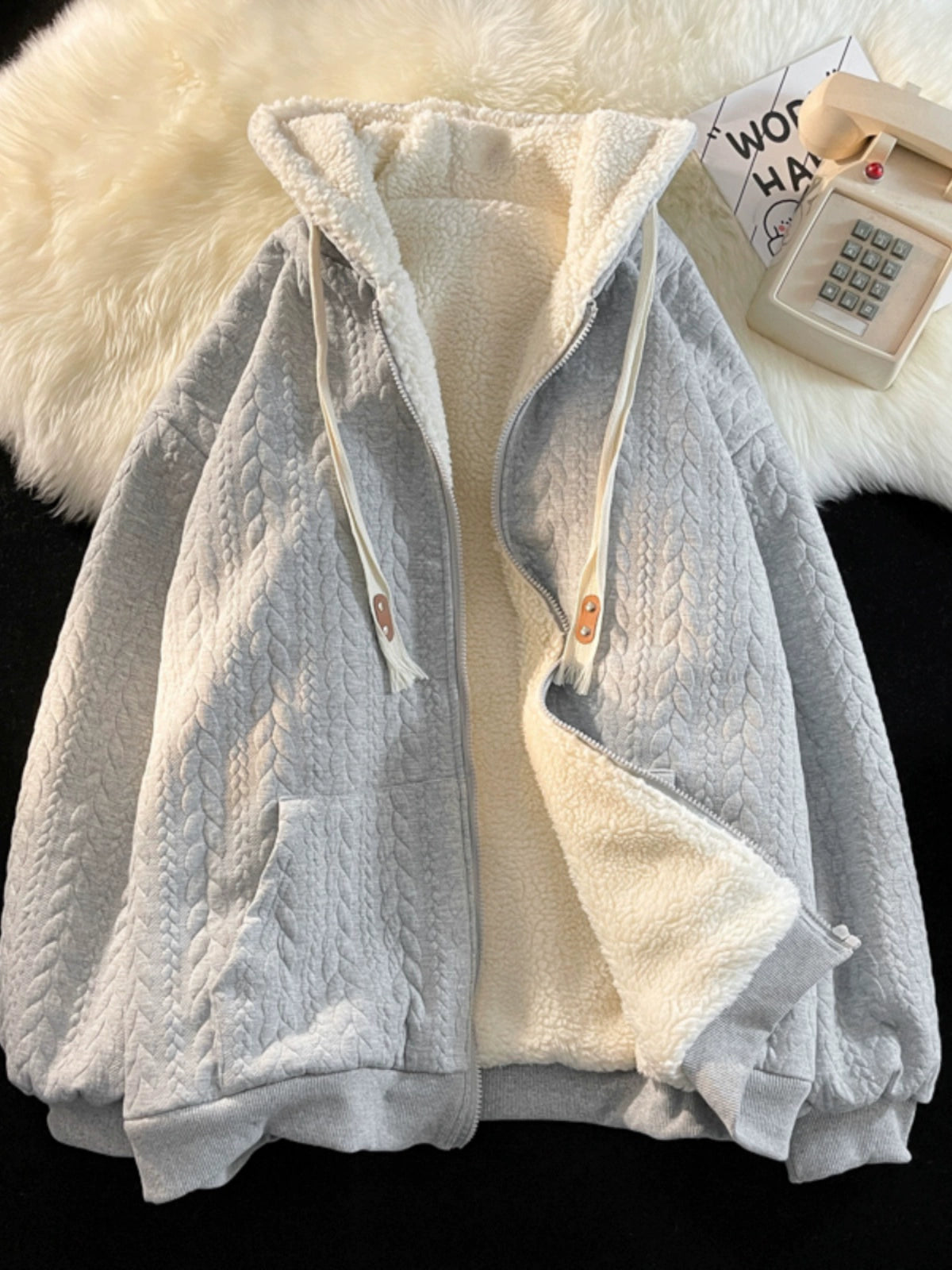 Heavy Weight Autumn and Winter Thickened Ins Jacquard Hooded Sweatshirt