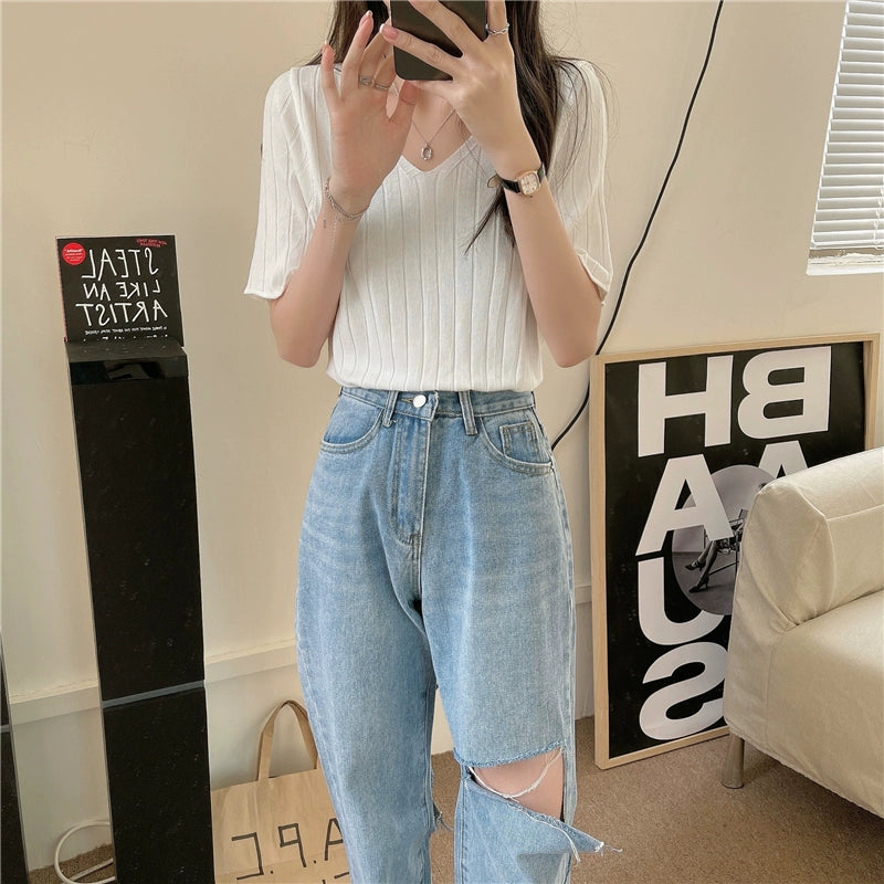 Ice Silk Spring and Summer Thin White Top Sweater
