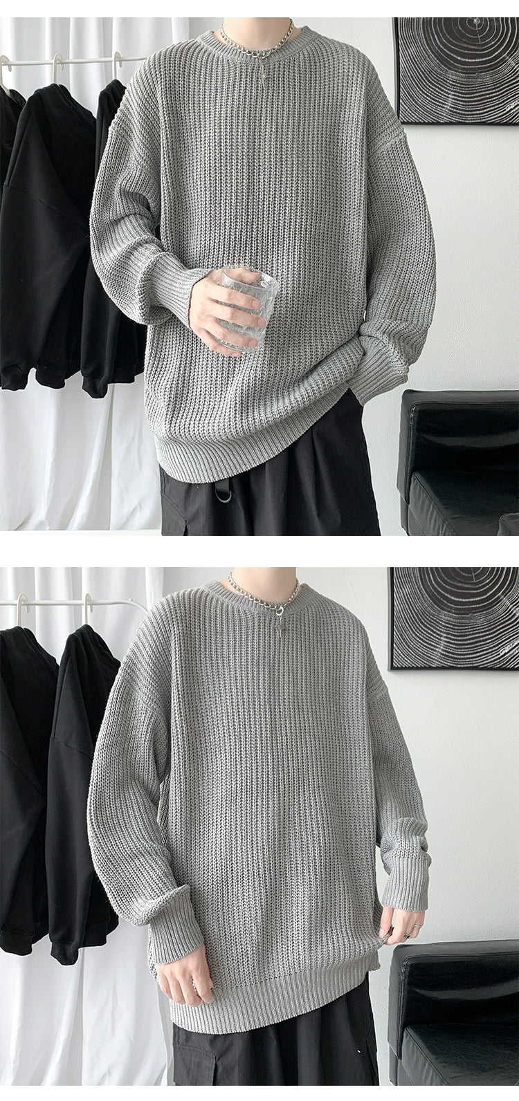Hong Kong Style Sweater Men's Loose and Lazy Style Ins Casual Solid Color Sweater Japanese-Style Retro Student All-Matching Sweater