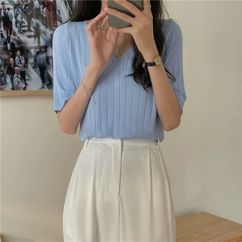 Ice Silk Spring and Summer Thin White Top Sweater
