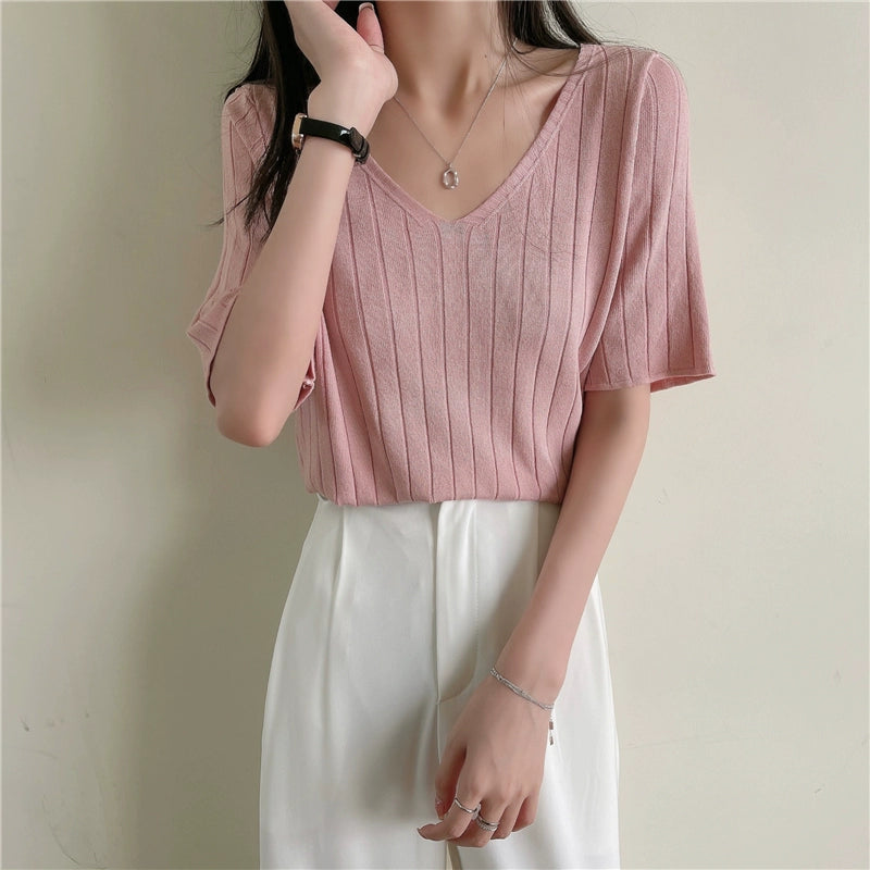 Ice Silk Spring and Summer Thin White Top Sweater