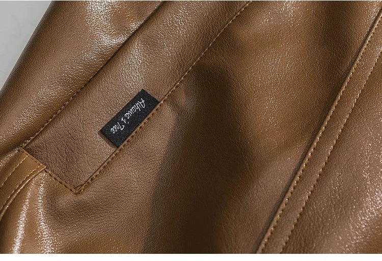 American Fashion Brand Retro Biker's PU Leather Coat Jacket Men's Autumn Leisure Loose Lapels Couple Coat Japanese Style Tops