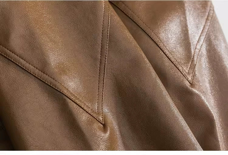 American Fashion Brand Retro Biker's PU Leather Coat Jacket Men's Autumn Leisure Loose Lapels Couple Coat Japanese Style Tops