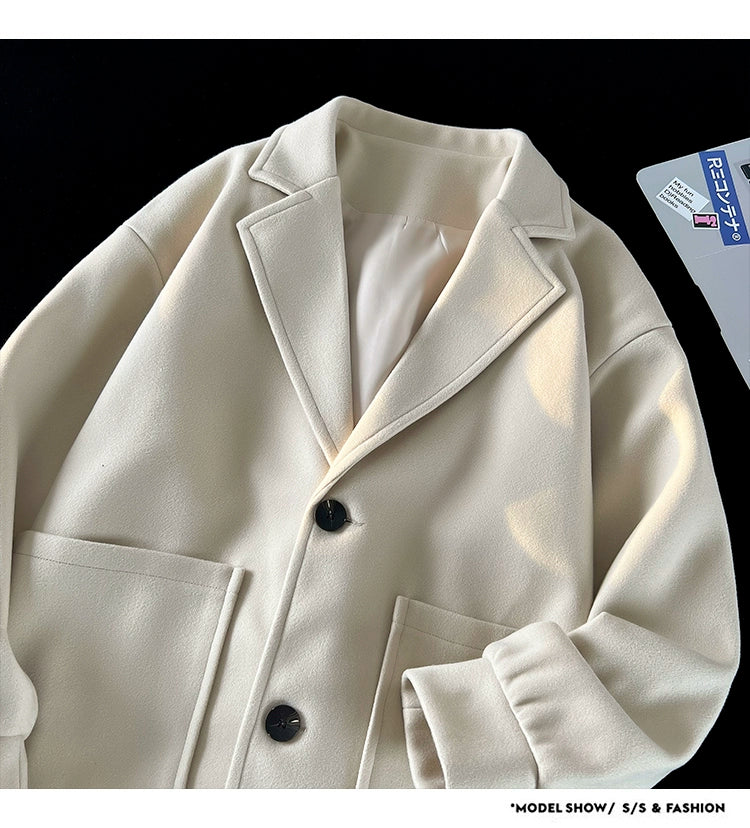 Trendy Korean Style Loose Woolen Coat Men's Jacket