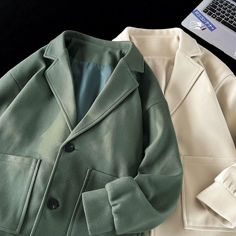 Trendy Korean Style Loose Woolen Coat Men's Jacket