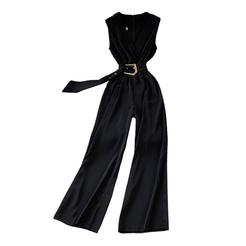 K-style V Neck High Waist Fashion Casual Drooping Wide Leg Pants