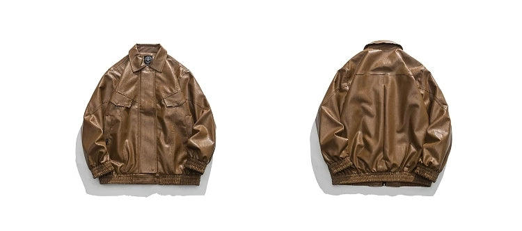American Fashion Brand Retro Biker's PU Leather Coat Jacket Men's Autumn Leisure Loose Lapels Couple Coat Japanese Style Tops
