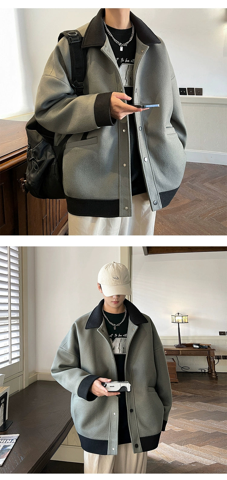 Graceful Outerwear Men's Spring and Autumn Fashion Brand Retro Young Style Men's Fashion Handsome High Sense American Woolen Jacket