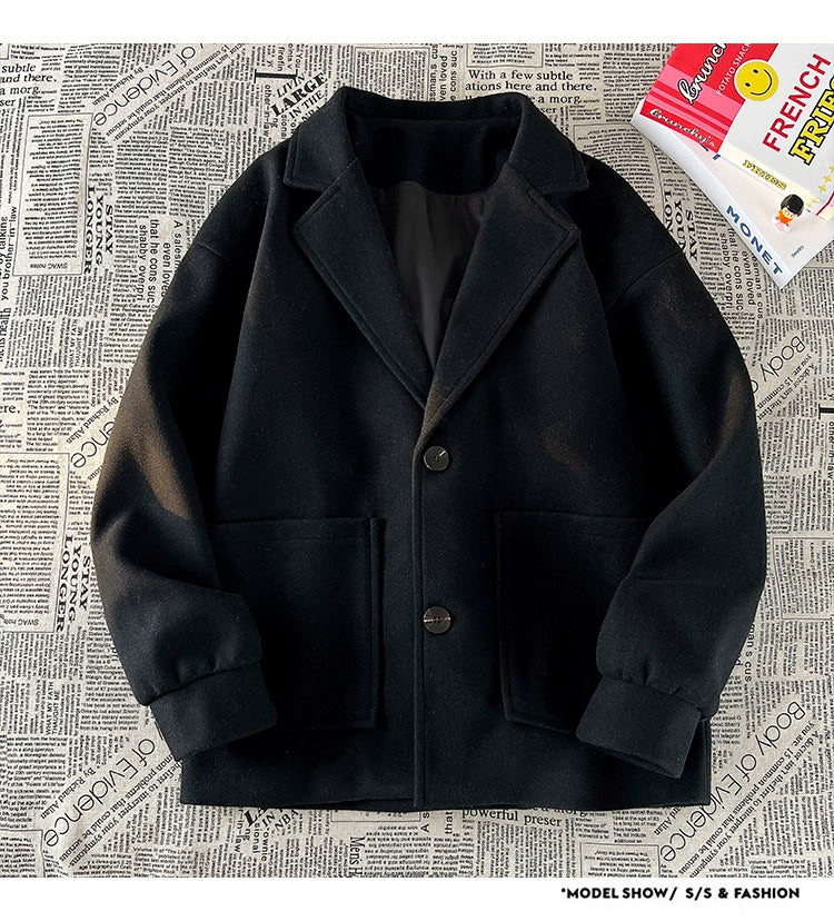 Trendy Korean Style Loose Woolen Coat Men's Jacket