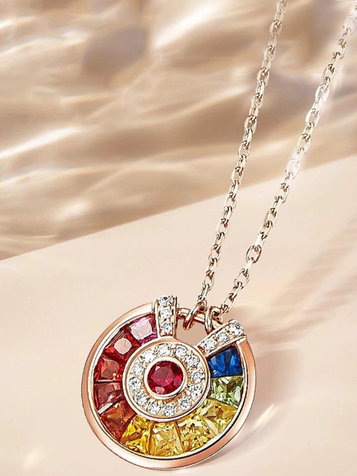 Young Color Charm Women's 18K Rose Gold Plated Gemstone Necklace