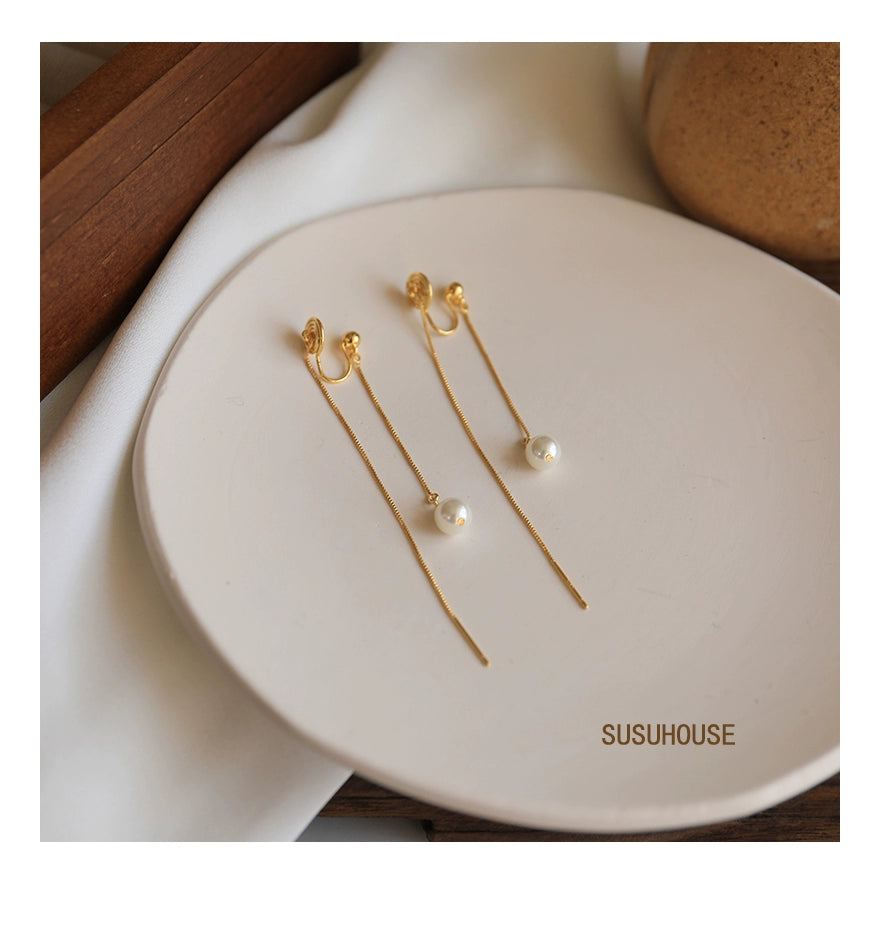 Long Fringe Earrings Earrings Slim Autumn and Winter Pearl