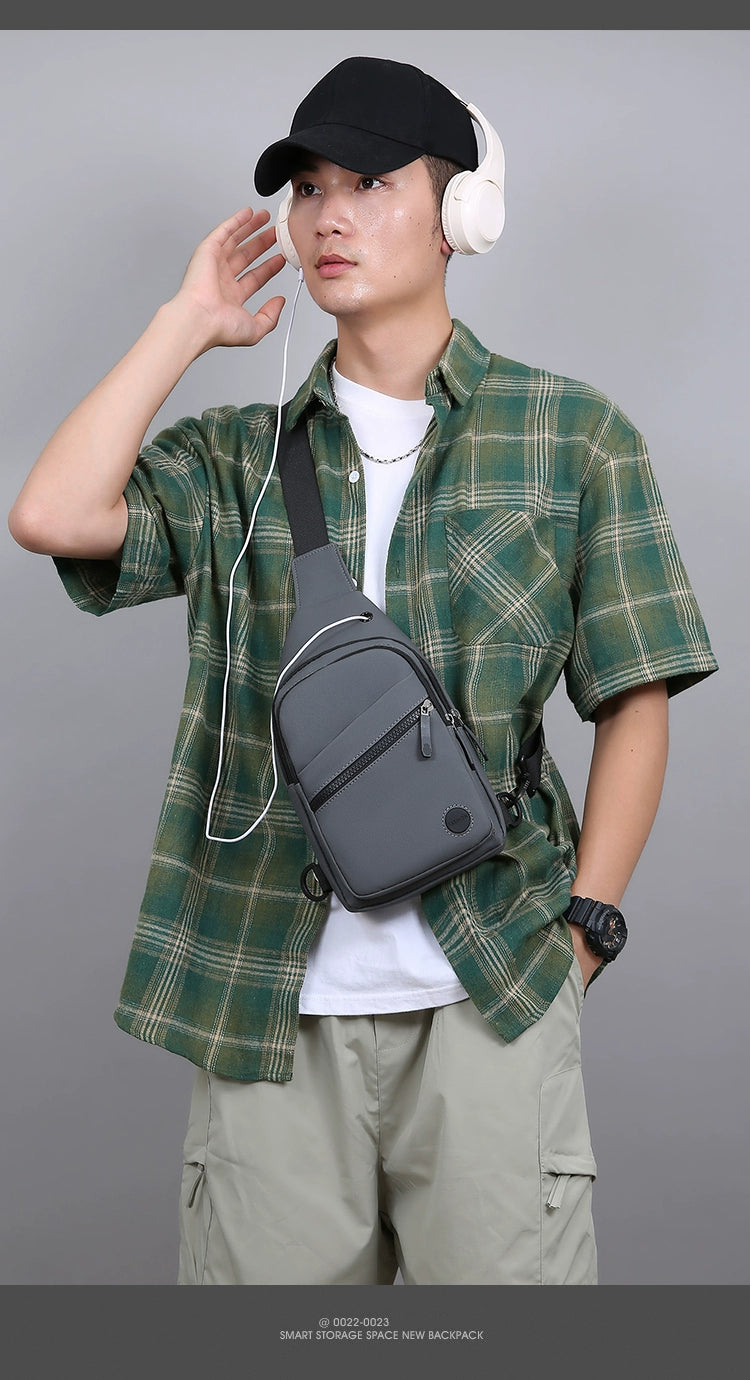 Men Casual Canvas Shoulder Black Chest Pack