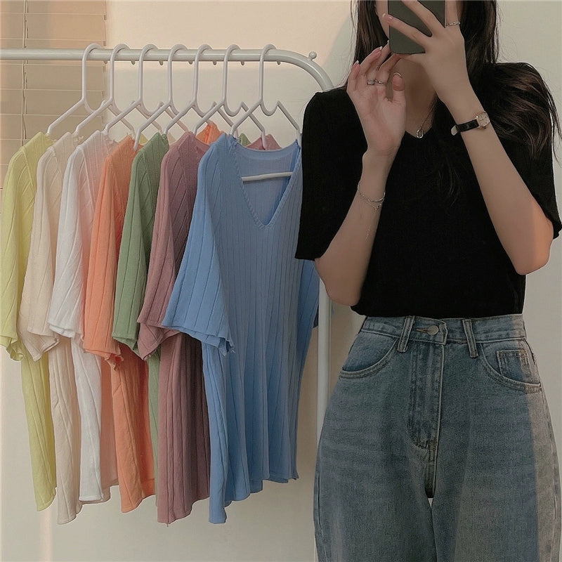 Ice Silk Spring and Summer Thin White Top Sweater