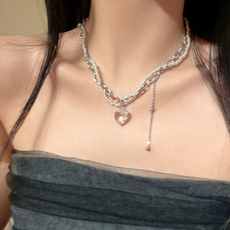 Transparent Women's Sweet Cool Hot Girl Pure Desire Style Clavicle Chain Pearl