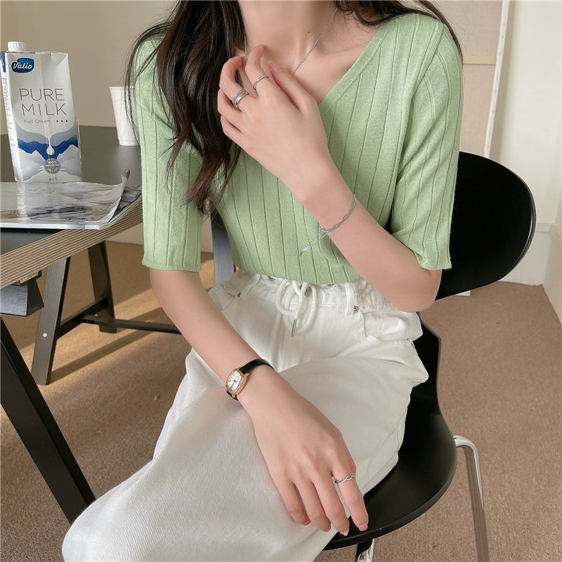 Ice Silk Spring and Summer Thin White Top Sweater