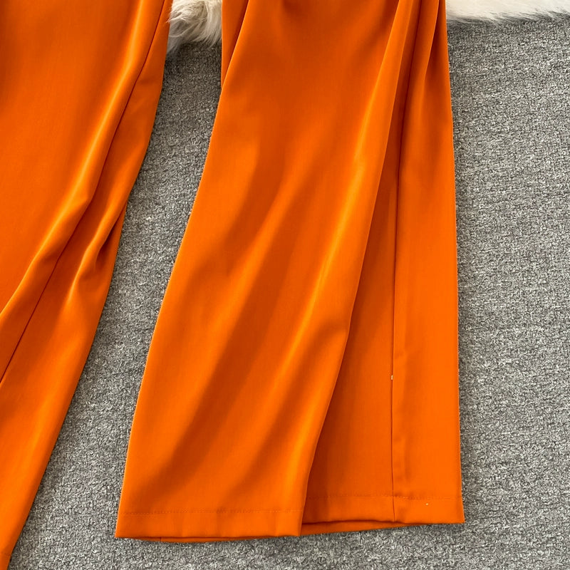 K-style V Neck High Waist Fashion Casual Drooping Wide Leg Pants