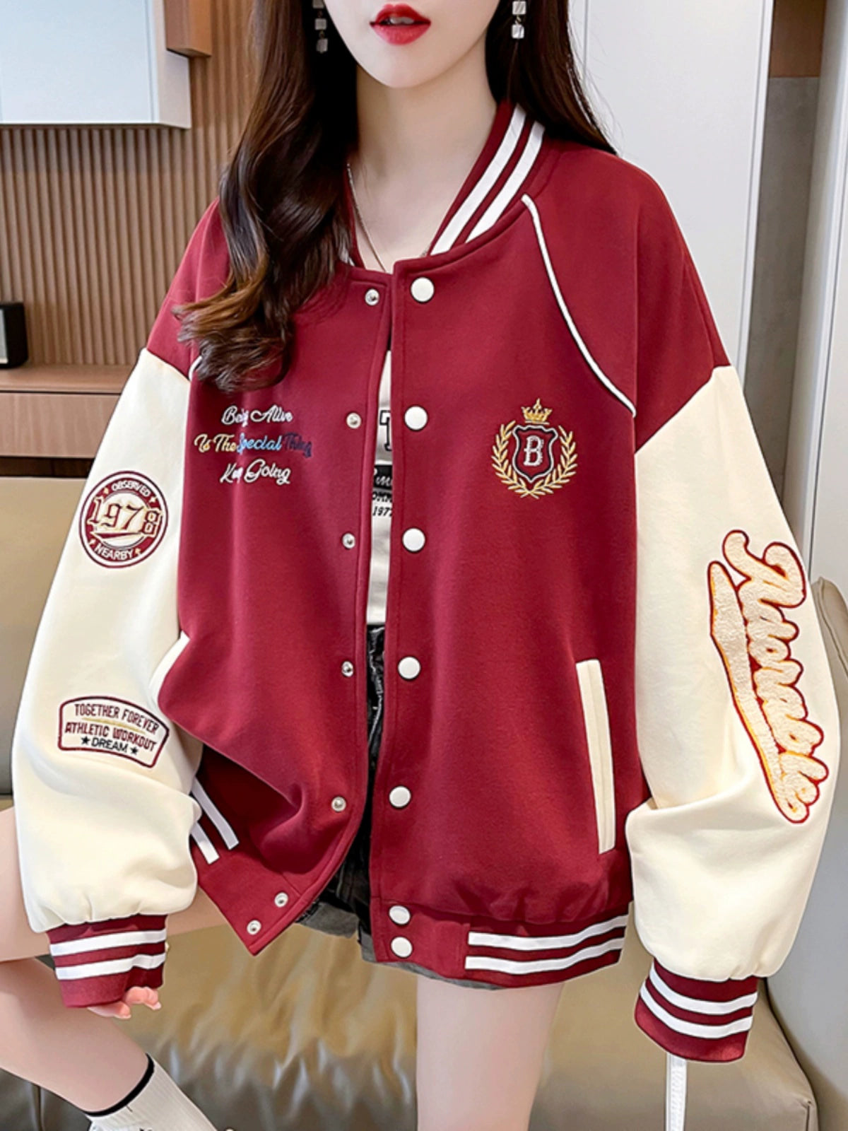 Early Spring Junior High School Student Girl Thickened Baseball Uniform Sweater