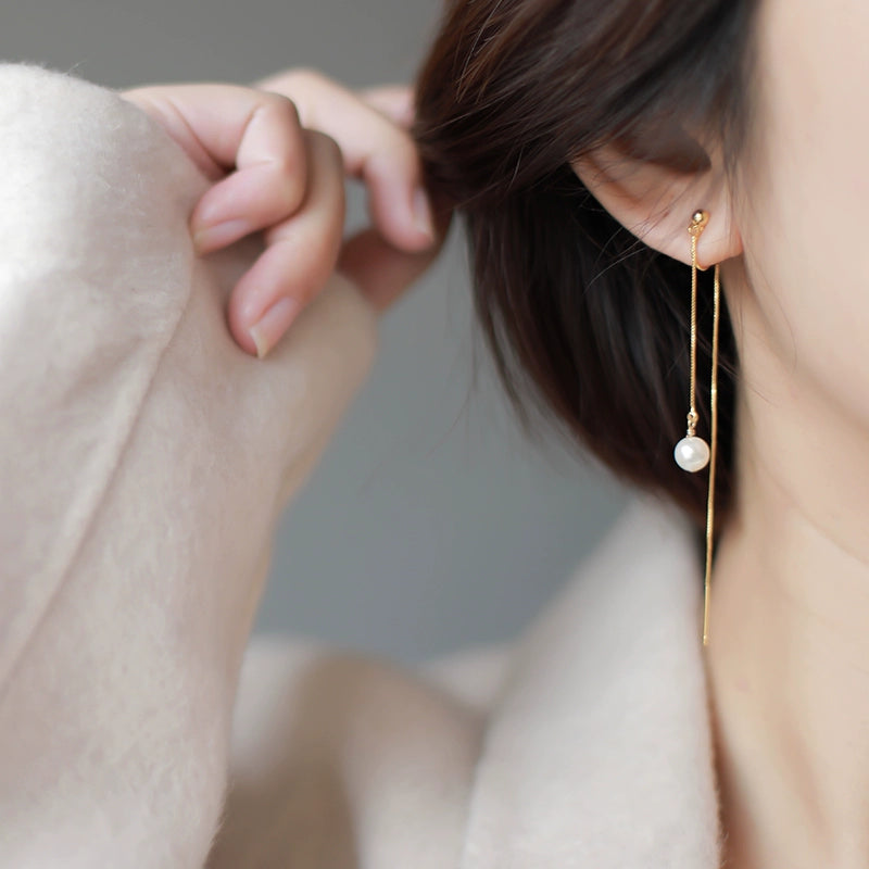 Long Fringe Earrings Earrings Slim Autumn and Winter Pearl