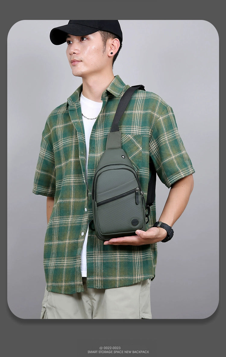 Men Casual Canvas Shoulder Black Chest Pack