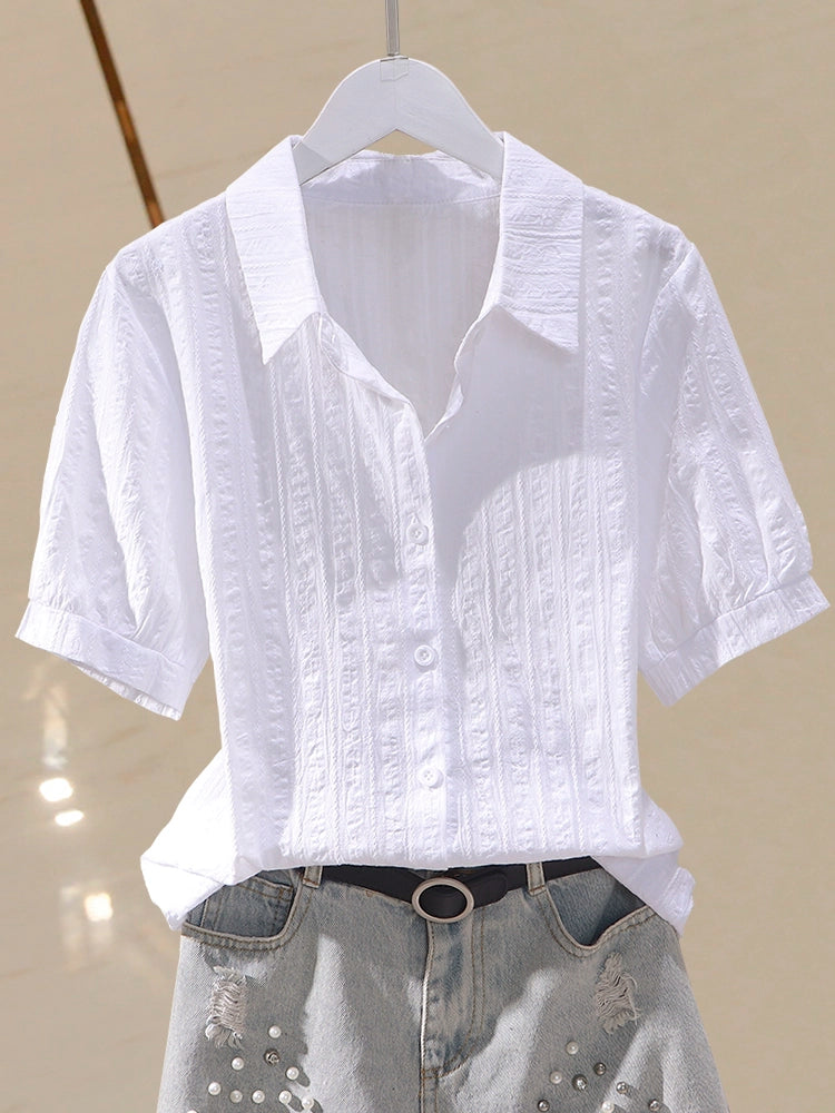 Professional Korean Style Fashion White Short-Sleeved Cotton Shirt