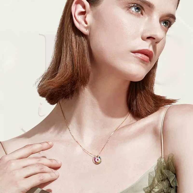 Young Color Charm Women's 18K Rose Gold Plated Gemstone Necklace