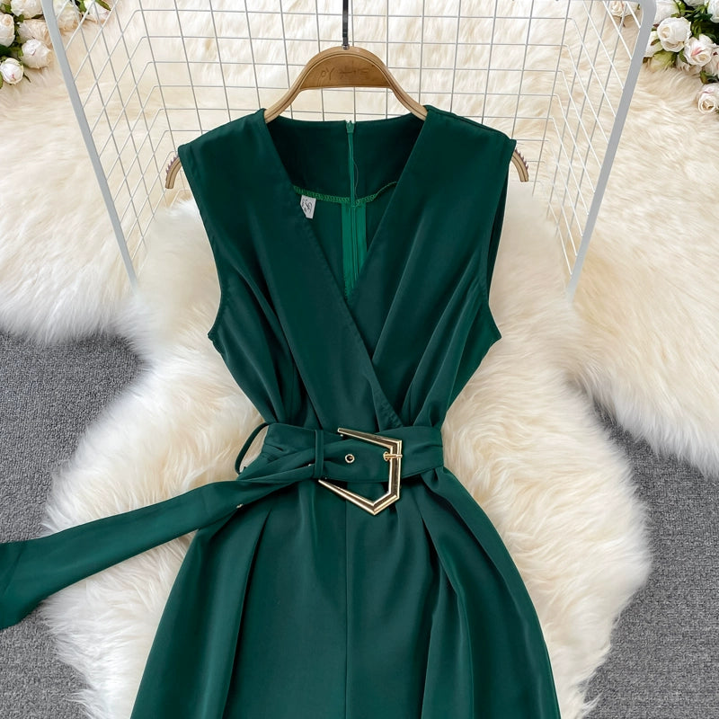 K-style V Neck High Waist Fashion Casual Drooping Wide Leg Pants