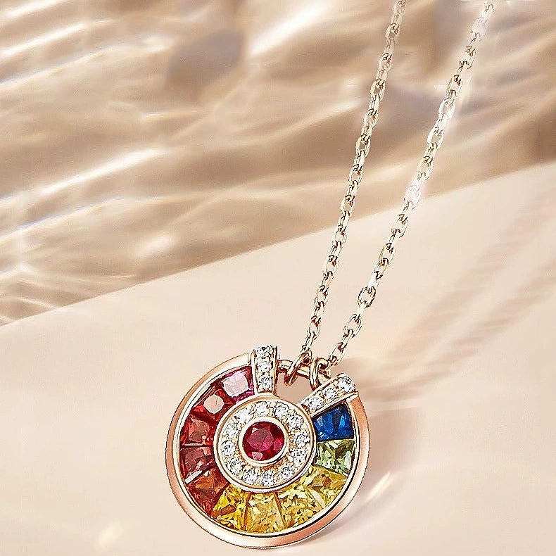 Young Color Charm Women's 18K Rose Gold Plated Gemstone Necklace