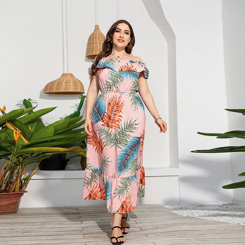 Plus Size Off-Shoulder Floral Print Beach Dress for Women