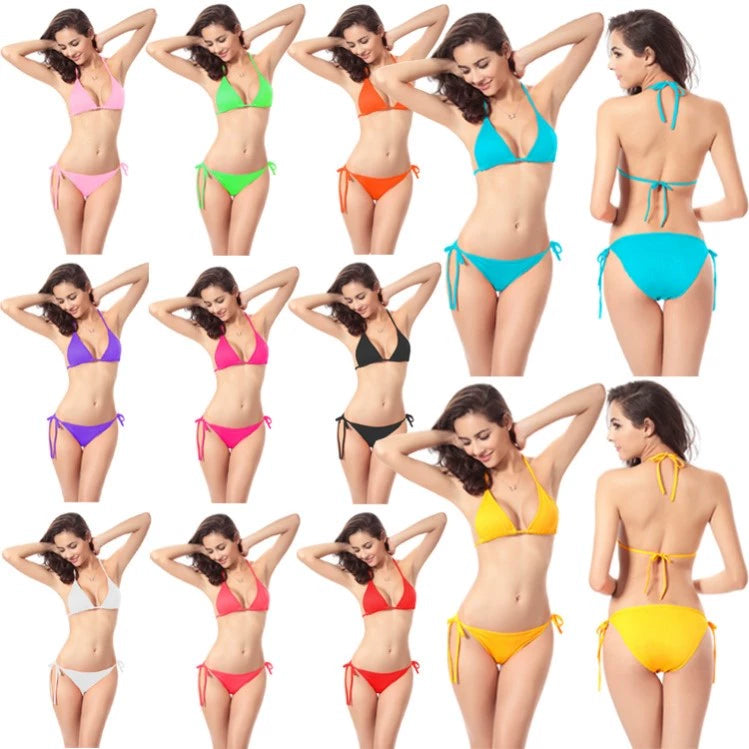 Bandage Swimsuit Halterneck Blue Bikini Racing Suit Sexy Three-Point Bikini European and American Swimsuit Women's Intimates