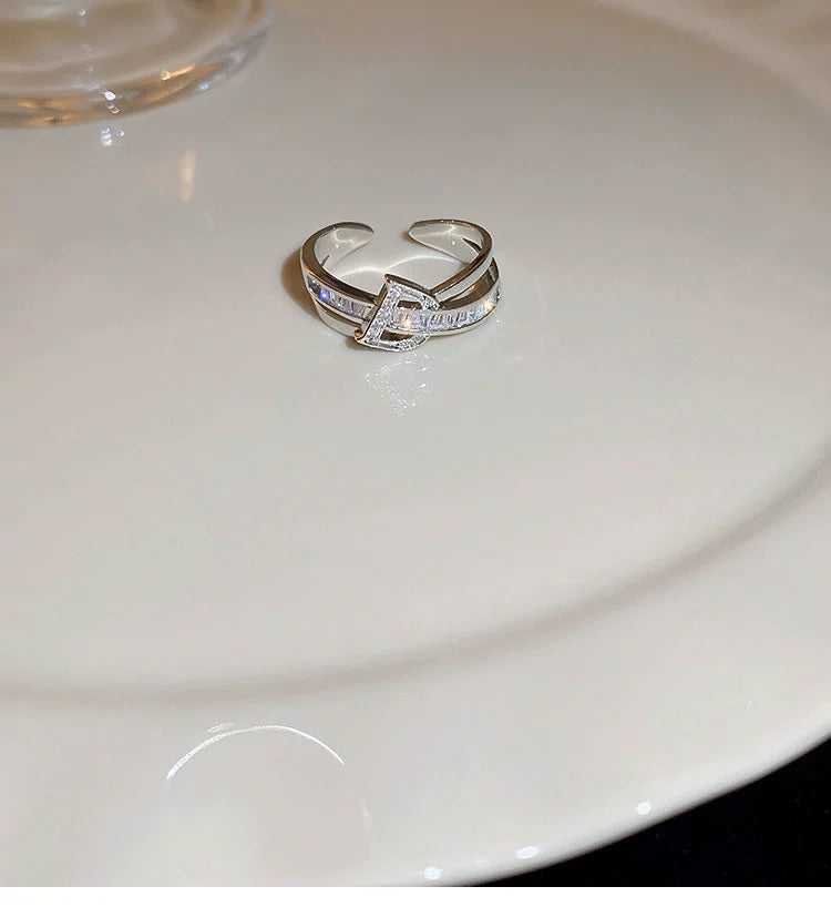 Fashion Stylish Letter D Open-End Zircon Ring Female 2024 New Arrival Niche Design Cold Wind Index Finger Ring