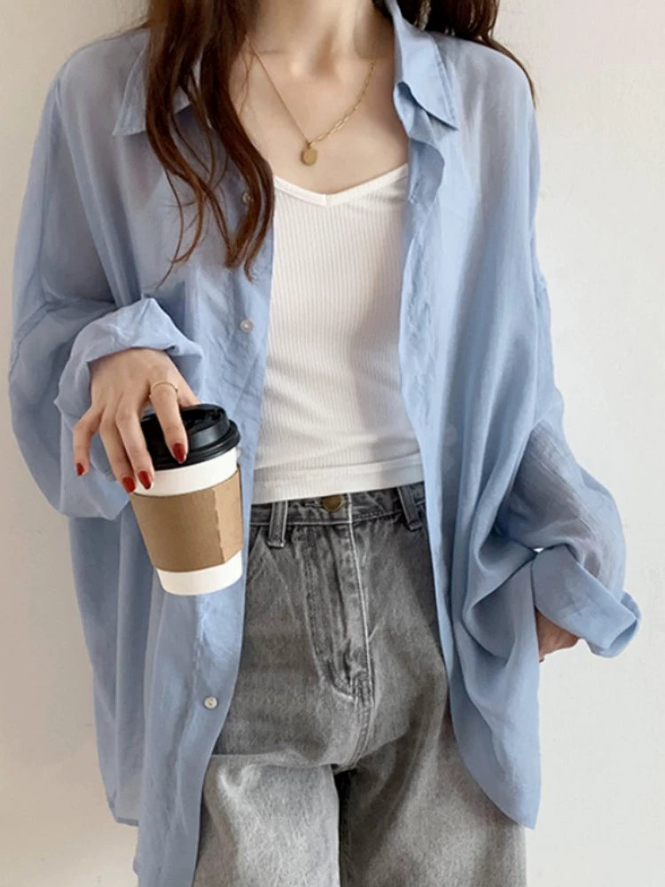 Cool Ice Silk Long Sleeve All-Matching Cardigan Jacket Shirt