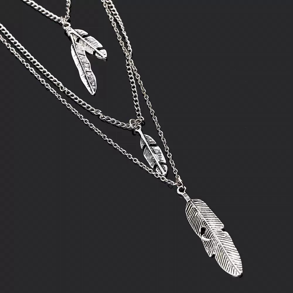Bohemia Retro Tassel Multi-Layer Leaves Female Necklace Chain Necklace Women Jewelry