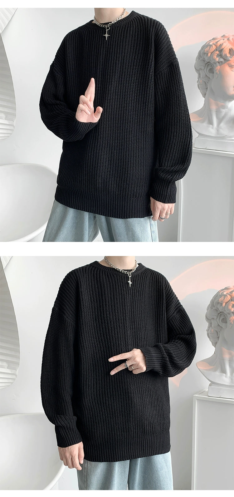 Hong Kong Style Sweater Men's Loose and Lazy Style Ins Casual Solid Color Sweater Japanese-Style Retro Student All-Matching Sweater