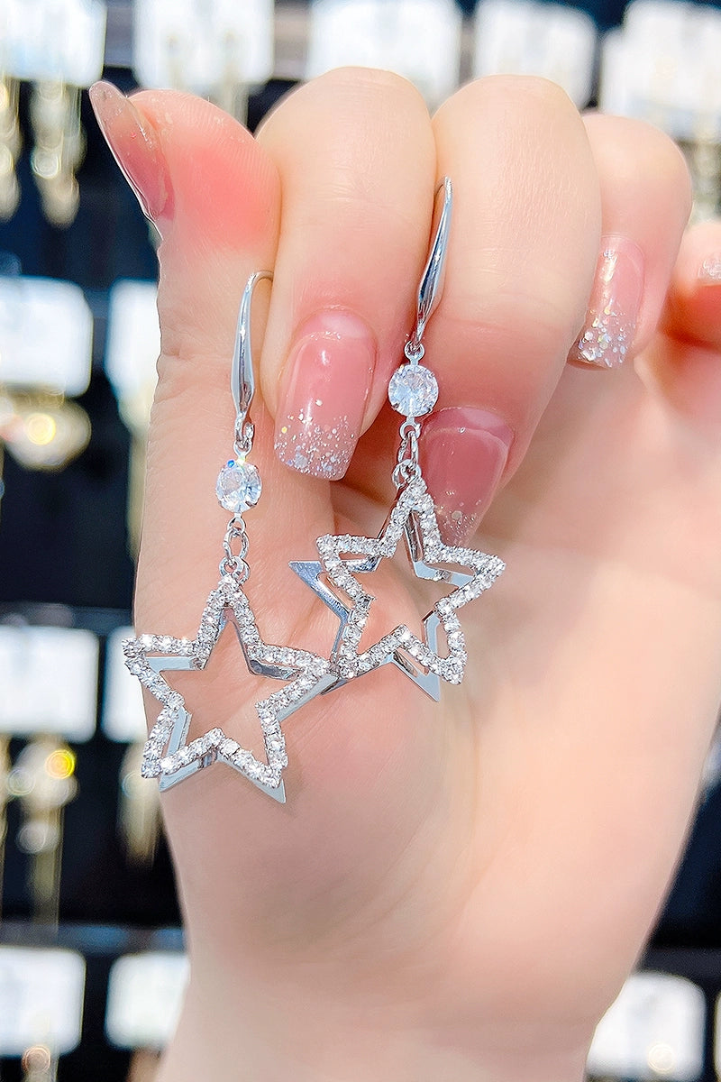 Full Diamond Eardrops Temperament Wild Five-Pointed Star Female Sterling Silver Needle