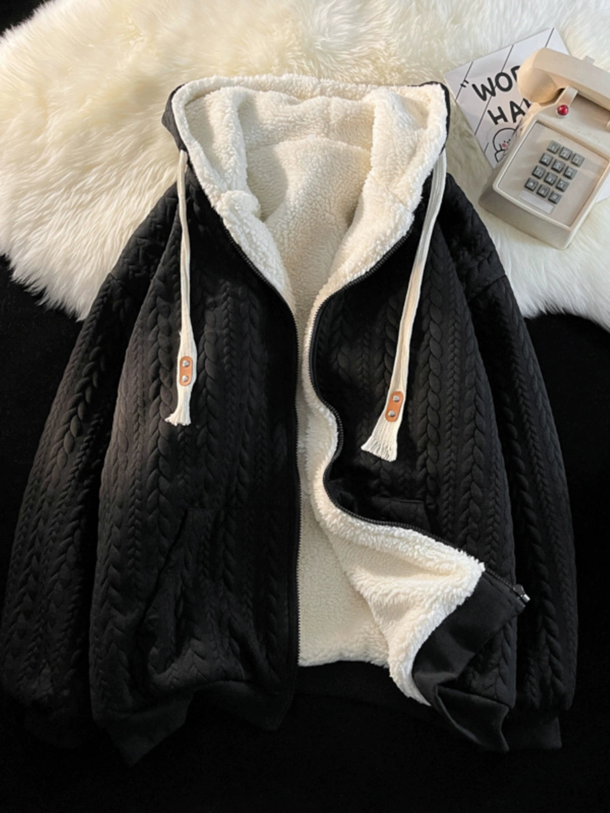 Heavy Weight Autumn and Winter Thickened Ins Jacquard Hooded Sweatshirt