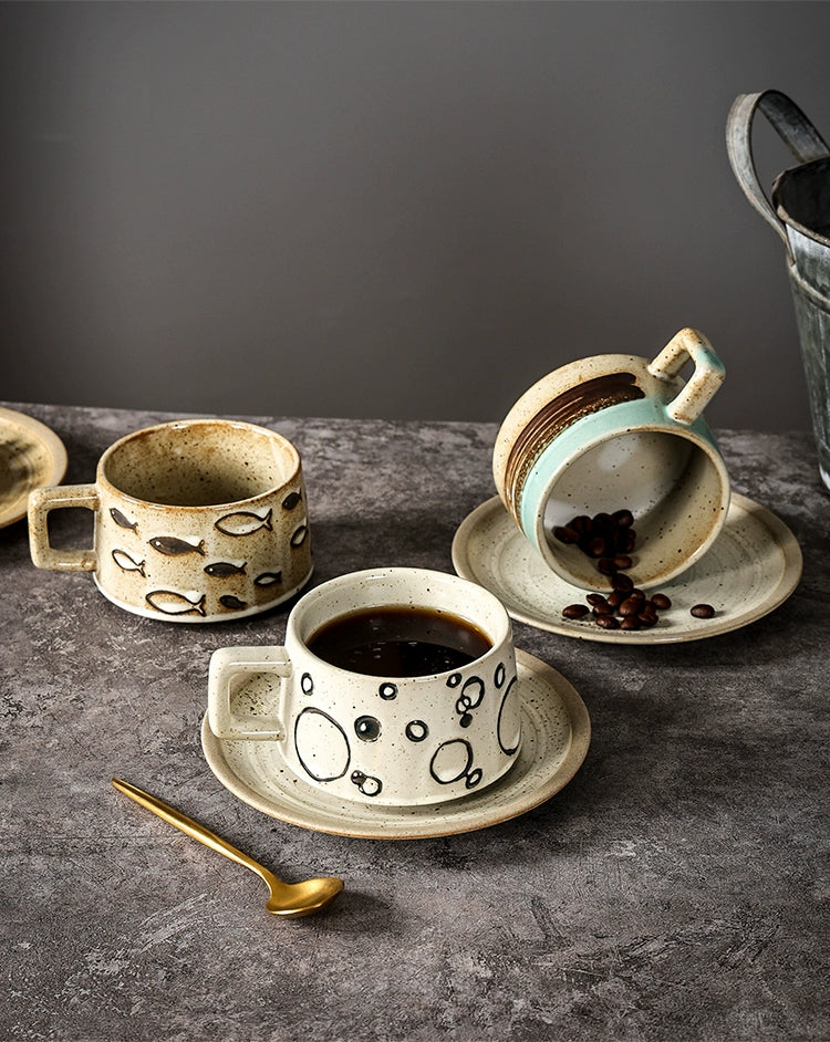 Japanese Retro Small Latte Art Stoneware Coffee Set