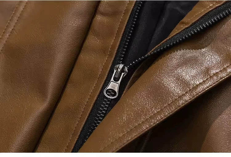 American Fashion Brand Retro Biker's PU Leather Coat Jacket Men's Autumn Leisure Loose Lapels Couple Coat Japanese Style Tops