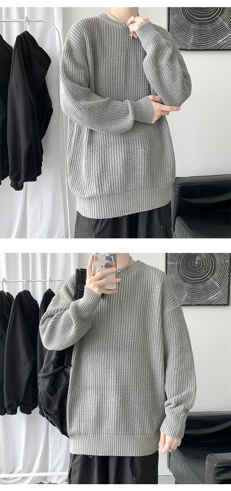 Hong Kong Style Sweater Men's Loose and Lazy Style Ins Casual Solid Color Sweater Japanese-Style Retro Student All-Matching Sweater