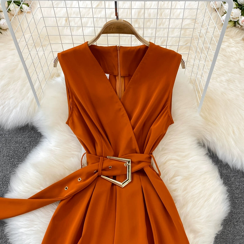 K-style V Neck High Waist Fashion Casual Drooping Wide Leg Pants