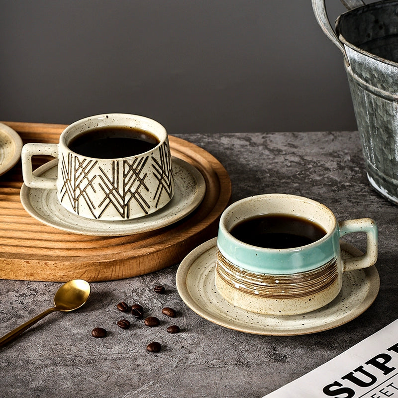 Japanese Retro Small Latte Art Stoneware Coffee Set