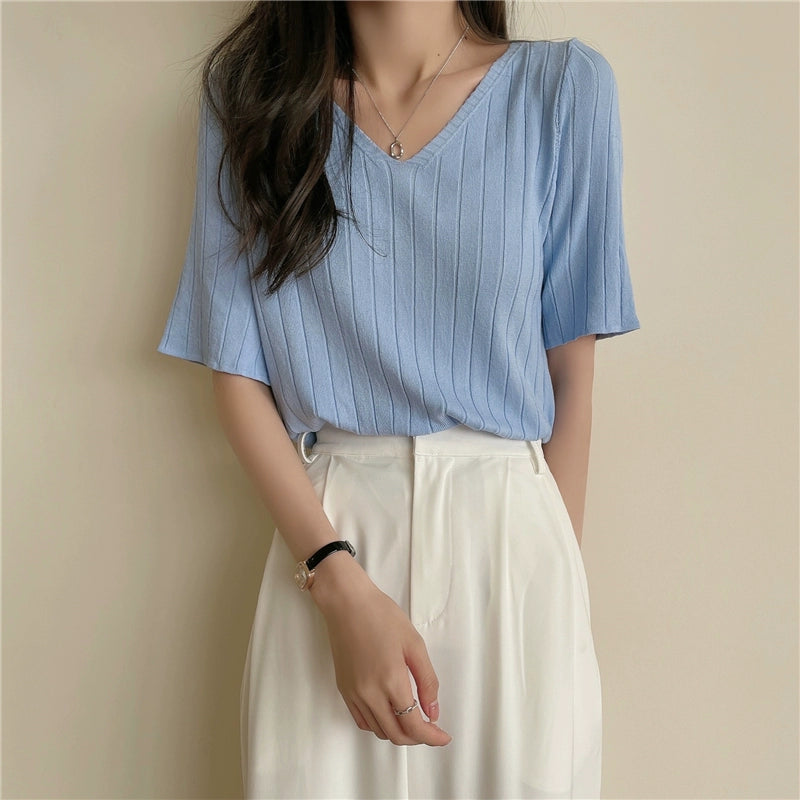 Ice Silk Spring and Summer Thin White Top Sweater