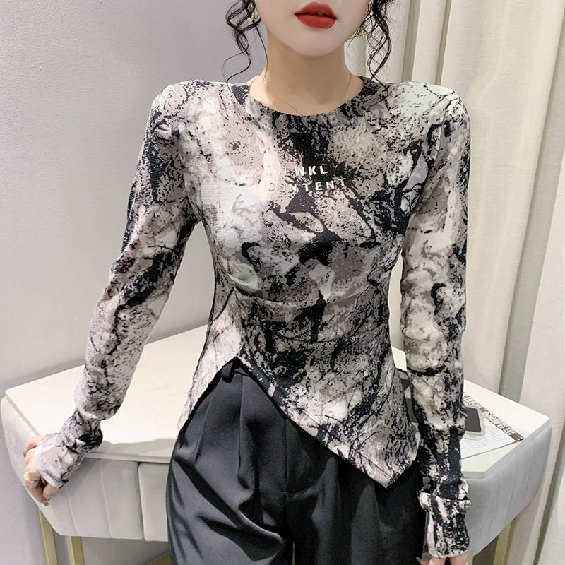 Long-Sleeved Top Irregular T-shirt Base Shirt