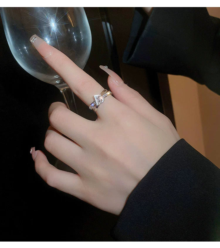 Fashion Stylish Letter D Open-End Zircon Ring Female 2024 New Arrival Niche Design Cold Wind Index Finger Ring