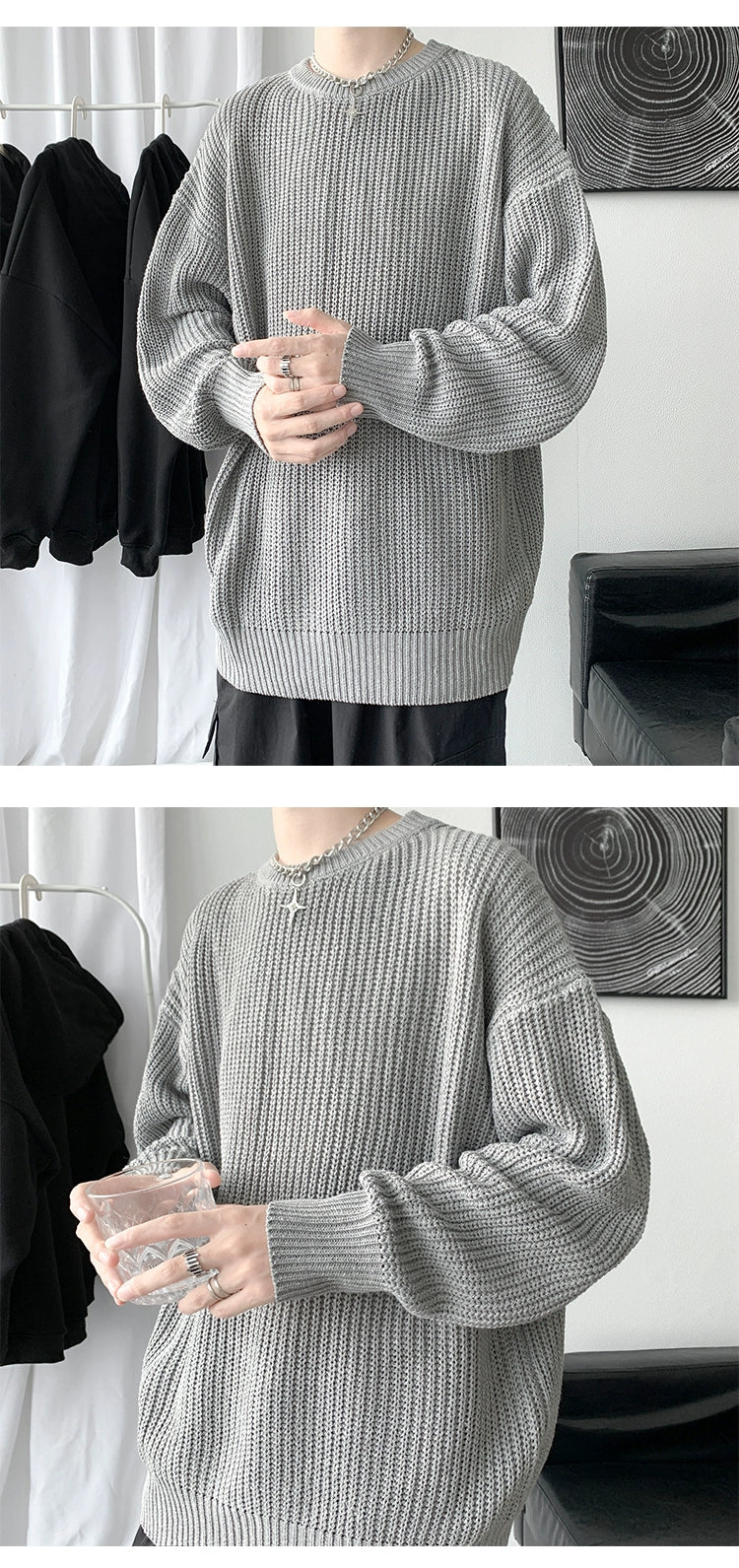 Hong Kong Style Sweater Men's Loose and Lazy Style Ins Casual Solid Color Sweater Japanese-Style Retro Student All-Matching Sweater