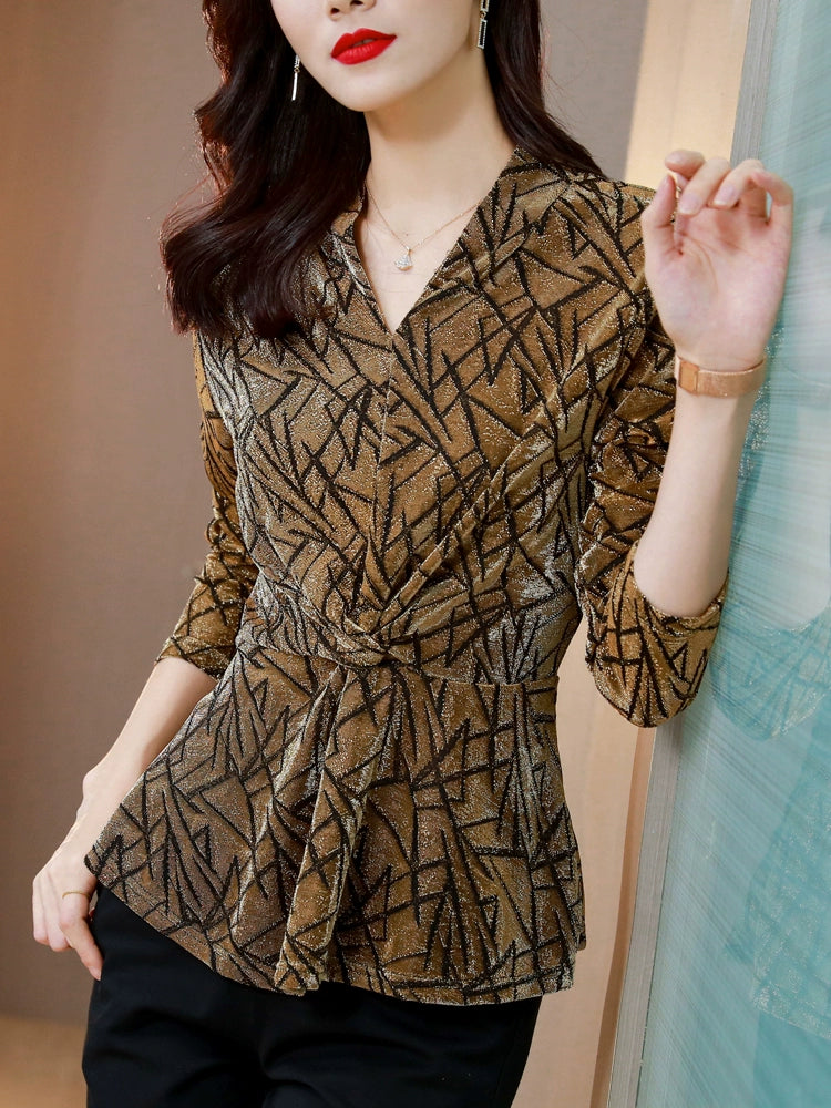 Fall/Winter Noble Lady Fashionable T-shirt Velvet Base Shirt