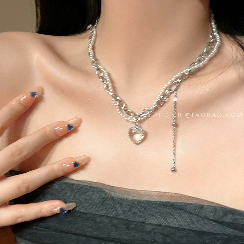 Transparent Women's Sweet Cool Hot Girl Pure Desire Style Clavicle Chain Pearl