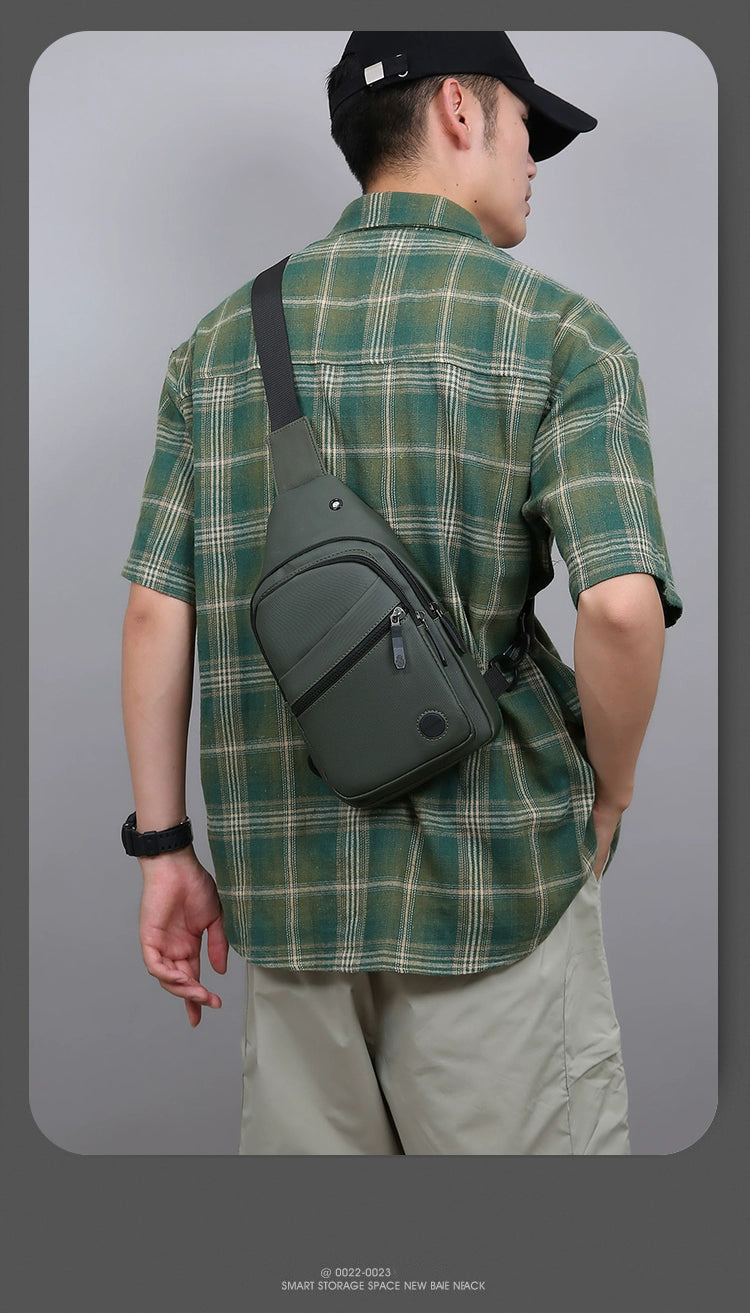 Men Casual Canvas Shoulder Black Chest Pack
