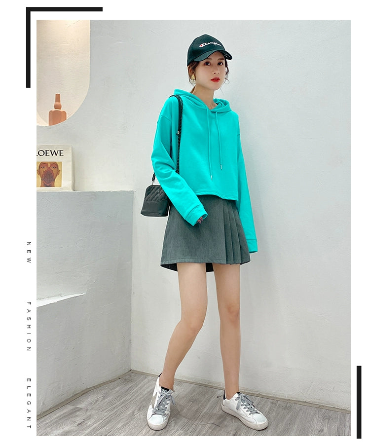 Loose Sweater Fall High Waist Hooded White
