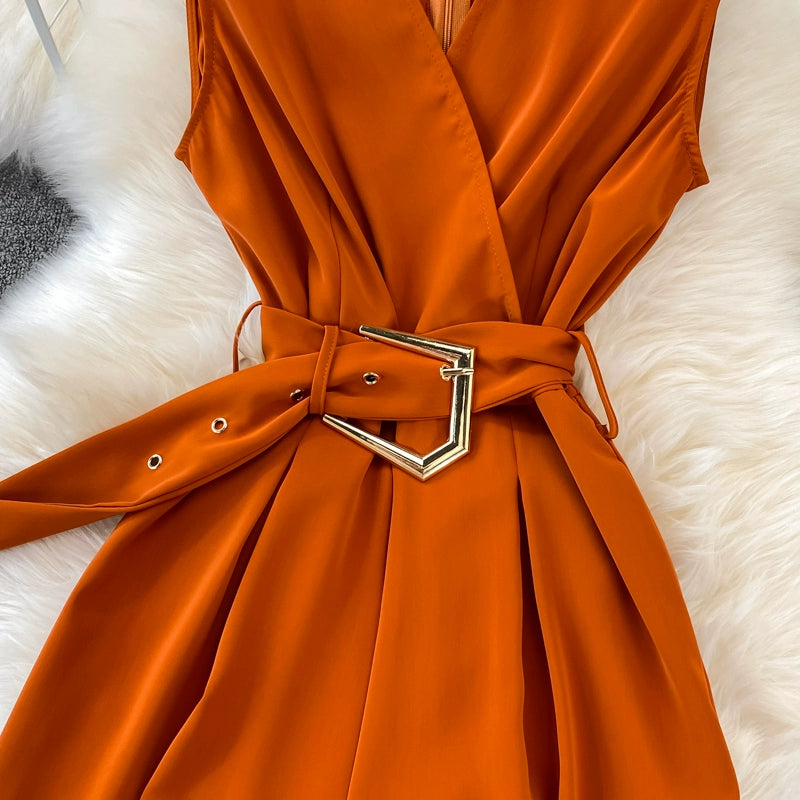 K-style V Neck High Waist Fashion Casual Drooping Wide Leg Pants