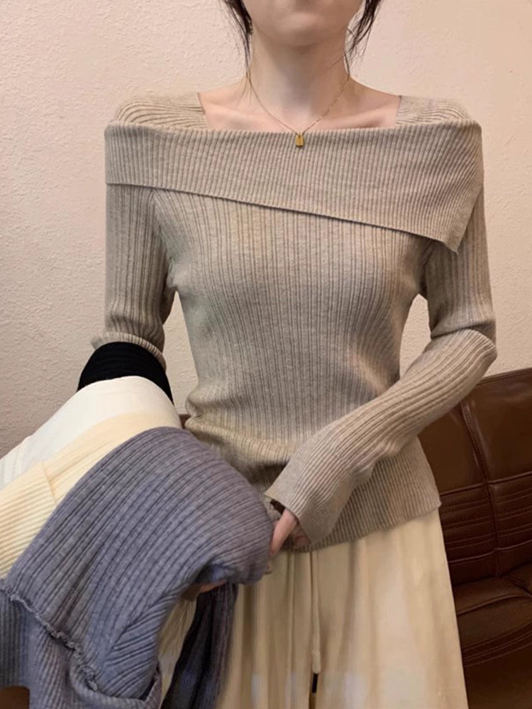 Fancy off-Shoulder Long Sleeve Inner Wear Slim Sweater